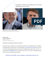 Ipec - Lula 52% No 1o Turno - Na Margem de Erro, de 50 A 54%