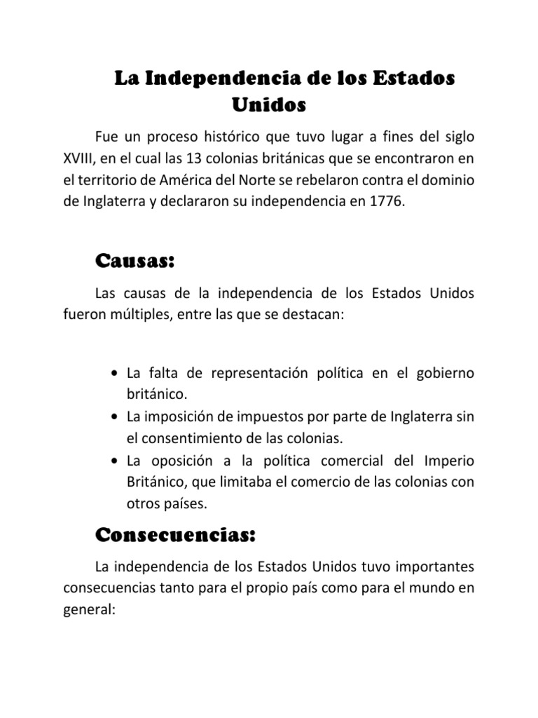 EXPO - La Independencia de Los Estados Unidos PDF | PDF | Historia
