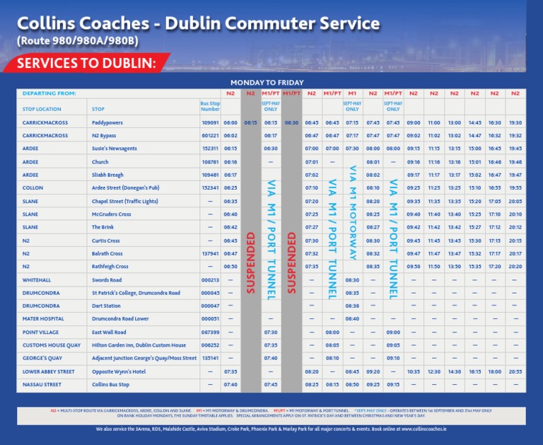 Collins Coaches To Dublin Mon To Fri PDF PDF Transport