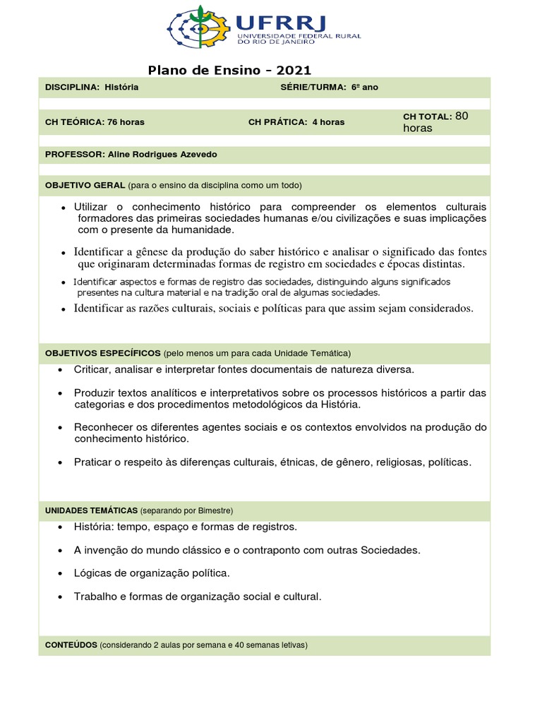 Modelo Plano de Ensino - Ufrrj | PDF | Império Romano | Humano