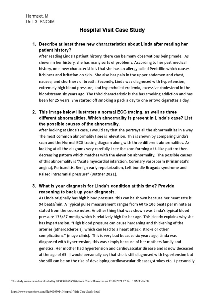 Linda's Hospital Case Study Analysis | PDF | Hypertension | Blood Pressure