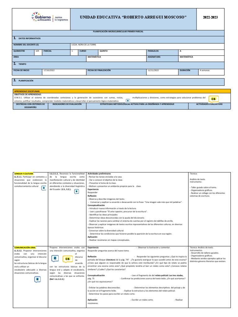 Planificación Micro Matemática 5 A 2022-2023 | PDF
