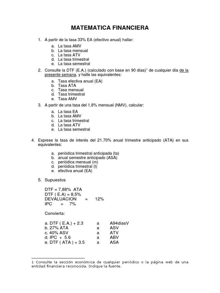 Cálculo de Tasas en Matemática Financiera | PDF