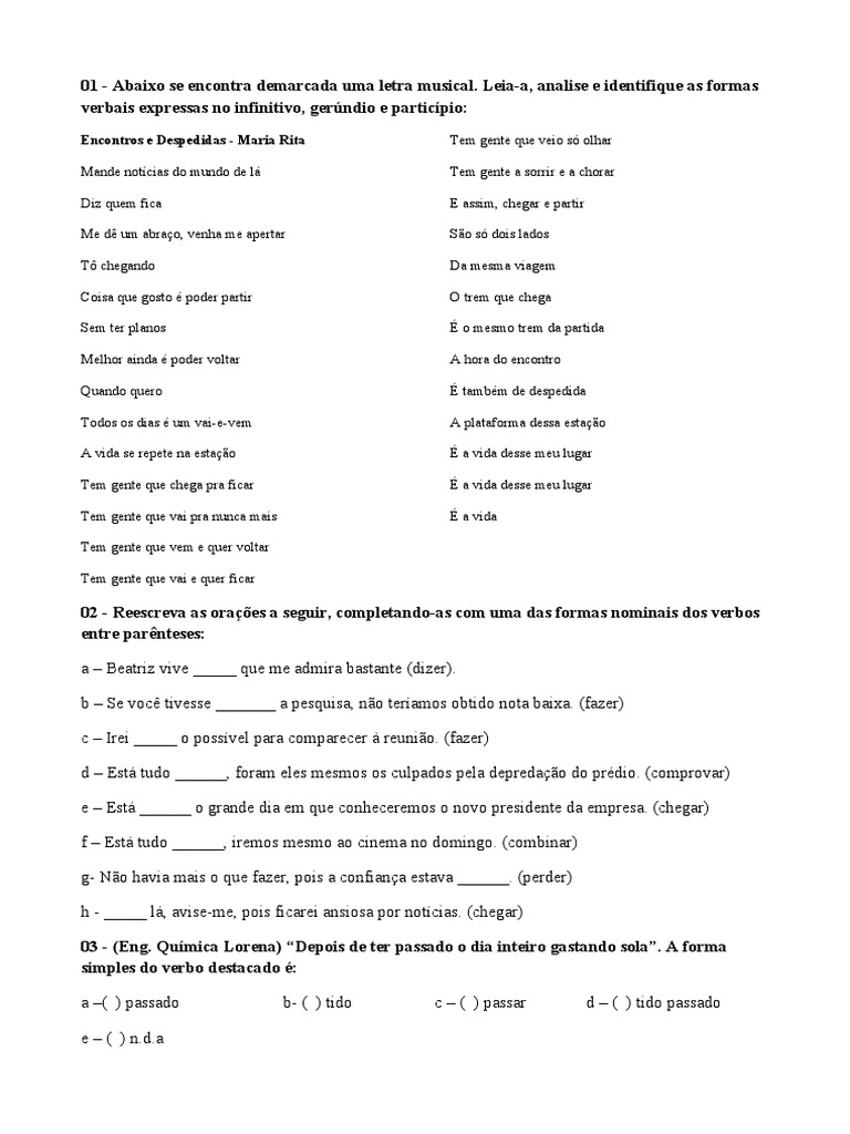 Atividade Participio e Gerundio - 2 Ano | PDF