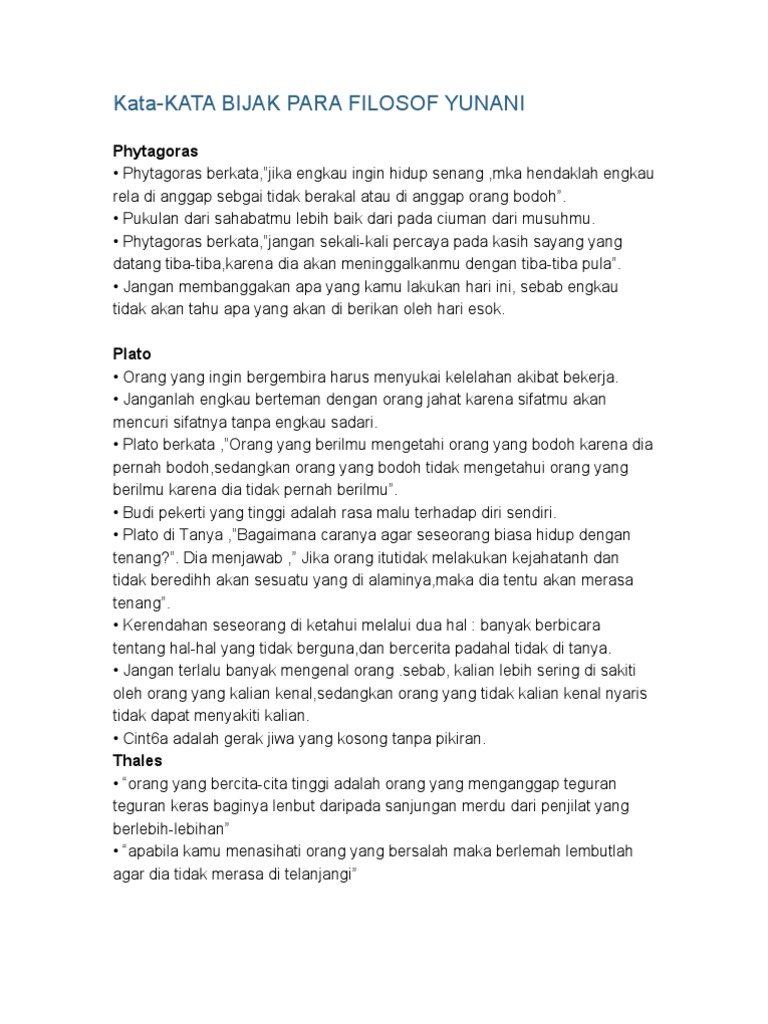 Kata Bijak Filsuf Yunani Kuno | PDF | Pengembangan Diri