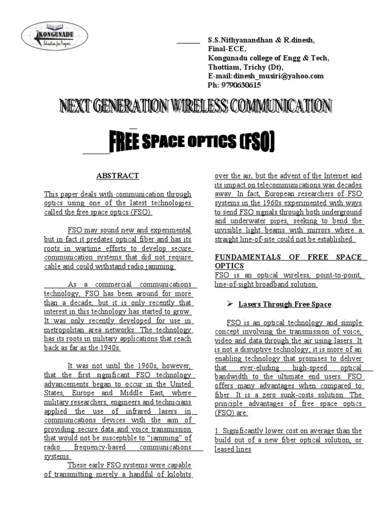 Free Space Optics: A Communication Overview | PDF | Microwave | Optical ...