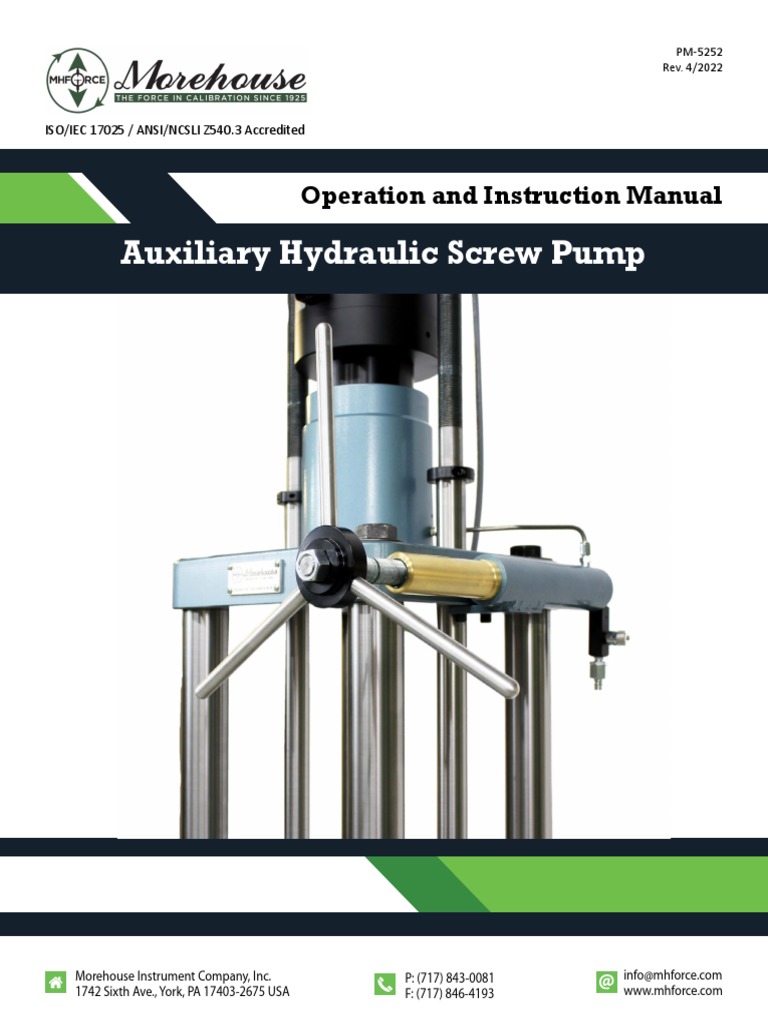Auxiliary Hydraulic Screw Pump Instrcuction Manual PM 5252 PDF Pump Valve