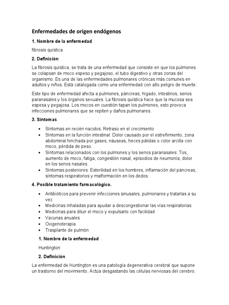 Enfermedades endógenas y sus tratamientos | PDF