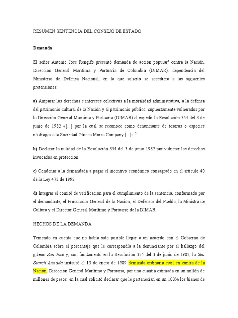 Resumen Sentencia Del Consejo de Estado | PDF