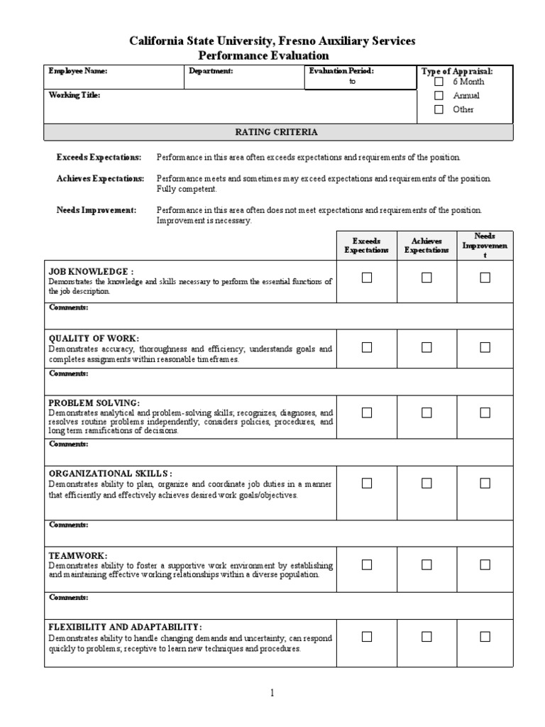 Fresno State Employee Performance Evaluation | PDF
