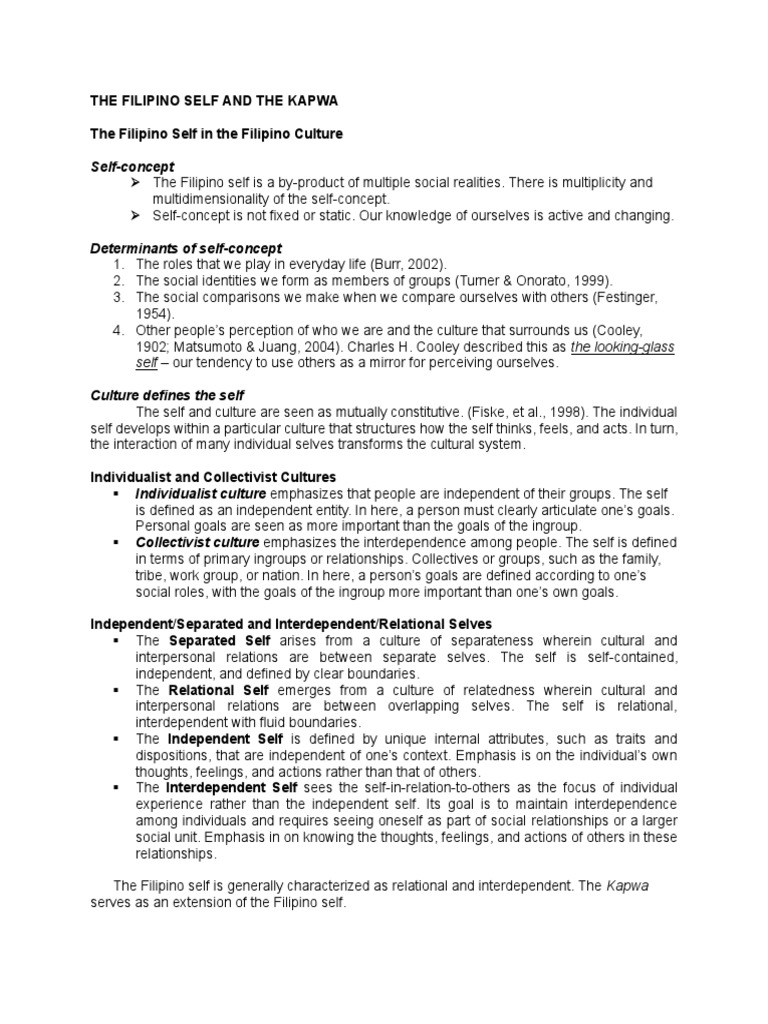 The Filipino Self and The Kapwa | PDF | Self | Psychology