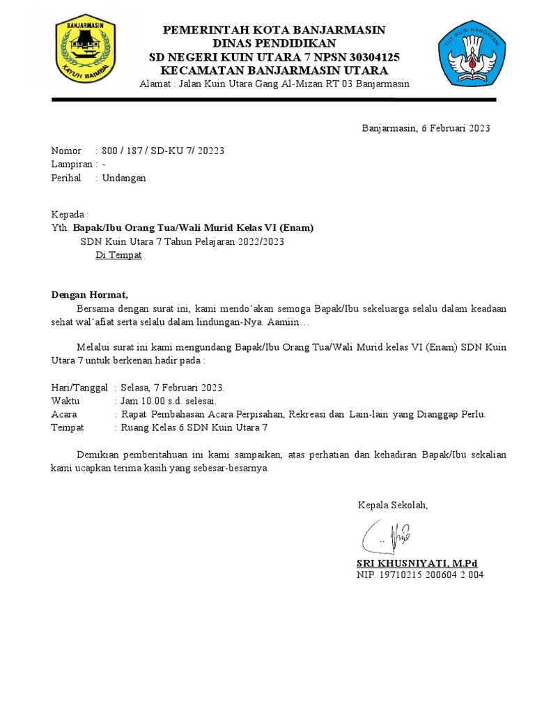 Surat Undangan Orang Tua | PDF