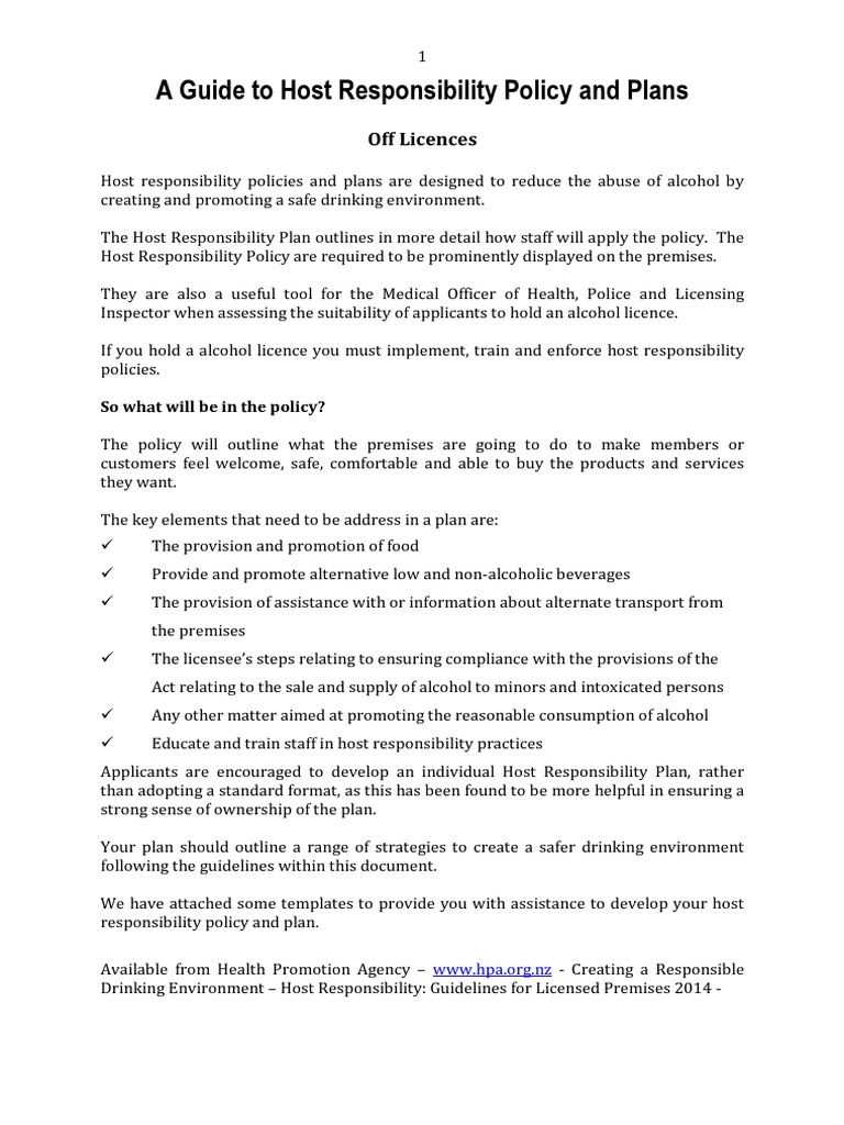 Host Responsibility Policy Guide | PDF