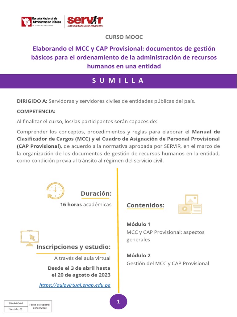 Sumilla MOOC Elaborando MCC CAP Provisional ENAP SERVIR PDF PDF