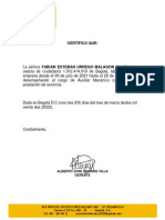 Certificado laboral FABIAN ESTEBAN URREGO MALAGON ACV SERVICIO TECNICO