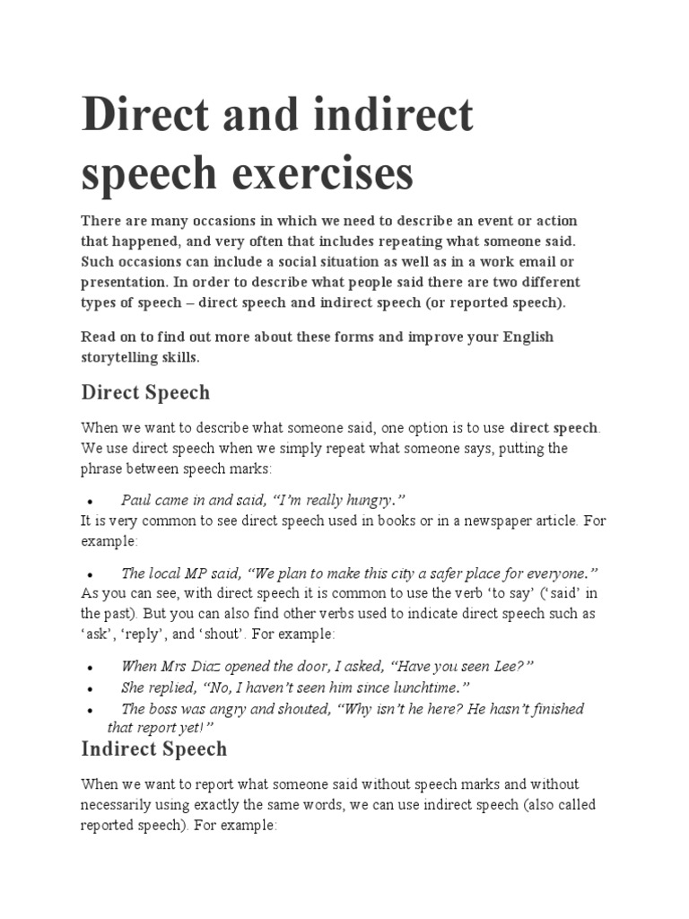 Direct and Indirect Speech Explained | PDF
