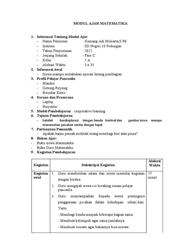 Modul Ajar Pecahan Senilai Pdf
