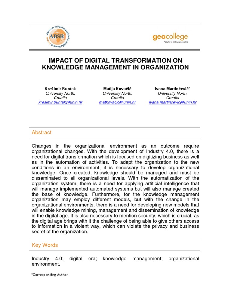 Digital Transformation in Knowledge Management | PDF | Data | Big Data