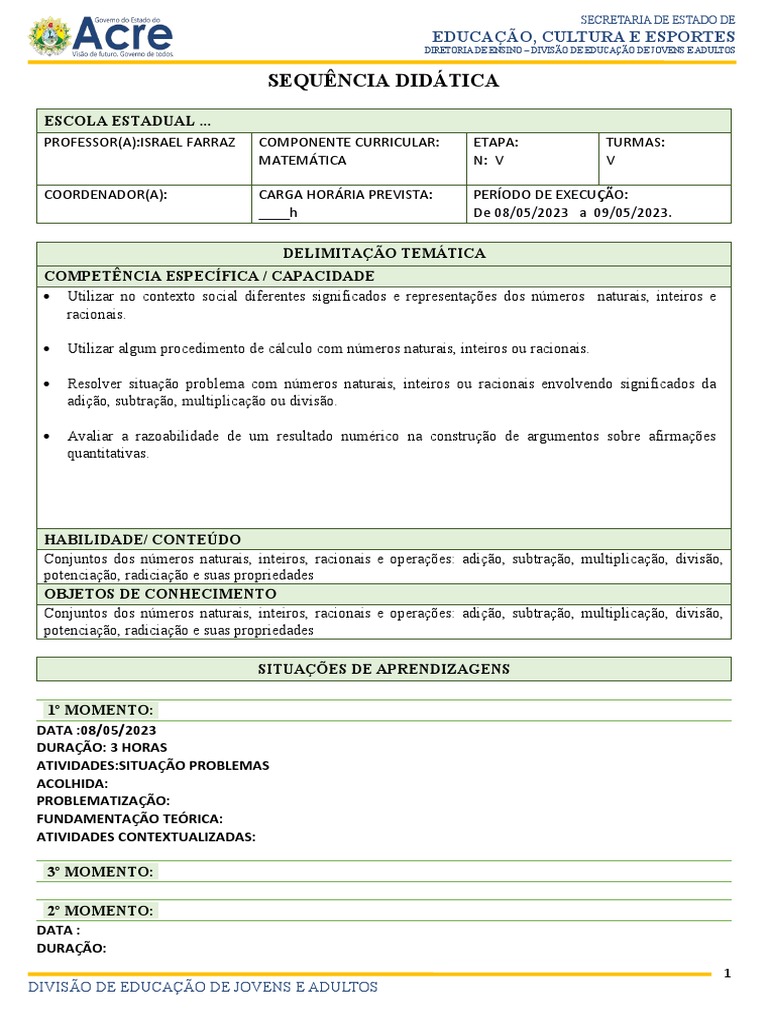 Sequência Didática Eja 2023 | PDF | Aprendizado | Número racional