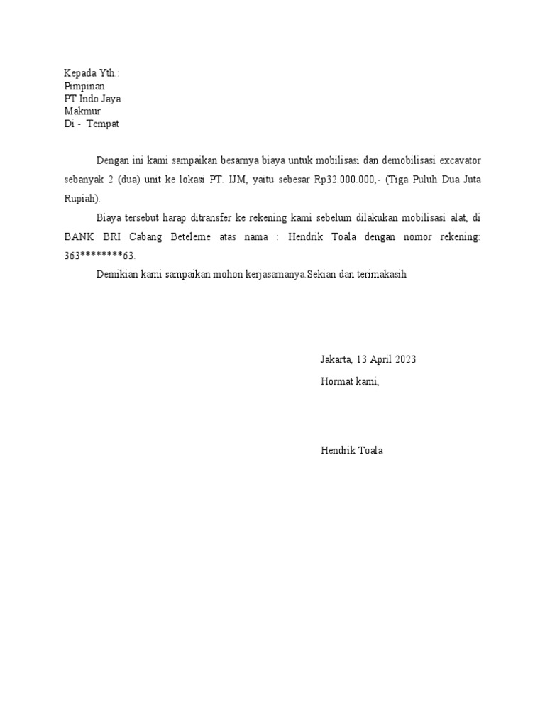 Surat Alat Excavator | PDF