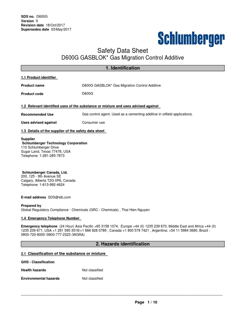 D600G Gasblok Safety Data Sheet | PDF