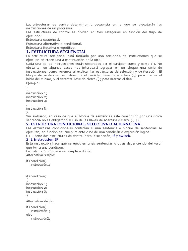 Estructuras de Control en C++ | PDF | C ++ | Flujo de control