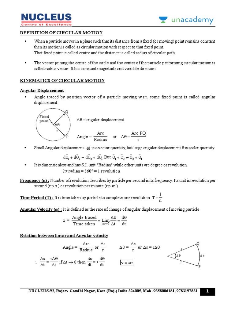 Kinematics of Circular Motion Explained | PDF | Acceleration | Rotation ...