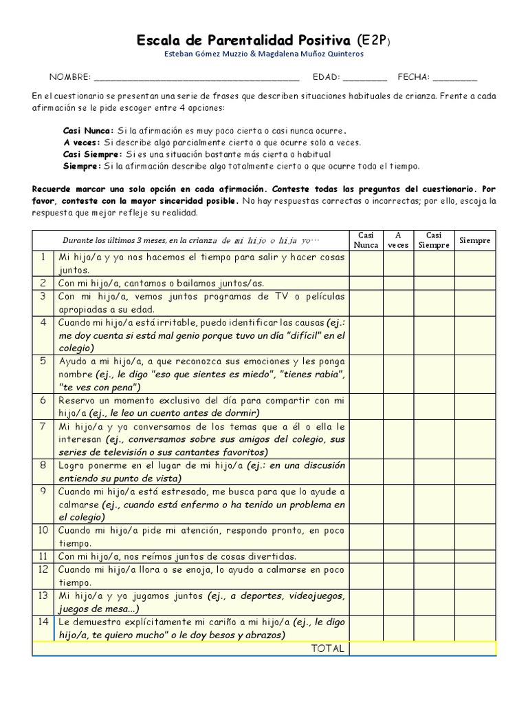 Escala De Parentalidad Positiva Pdf Pdf
