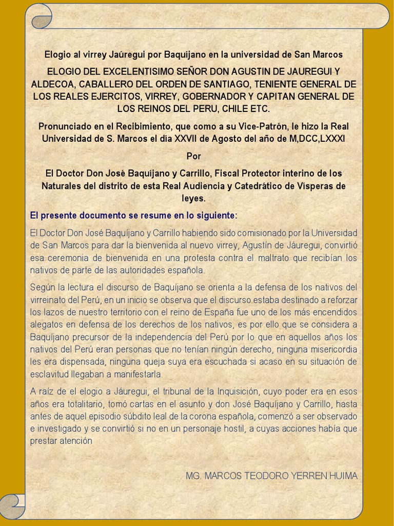 Resumen Elogio Al Virrey Jauregui PDF