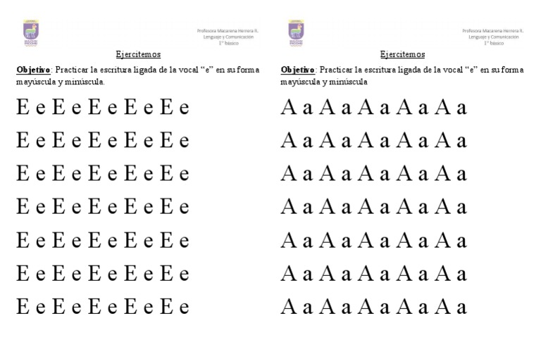 Práctica de escritura de la vocal "e" | PDF