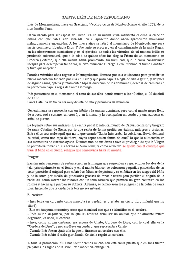 Vida de Santa Inés de Montepulciano | PDF