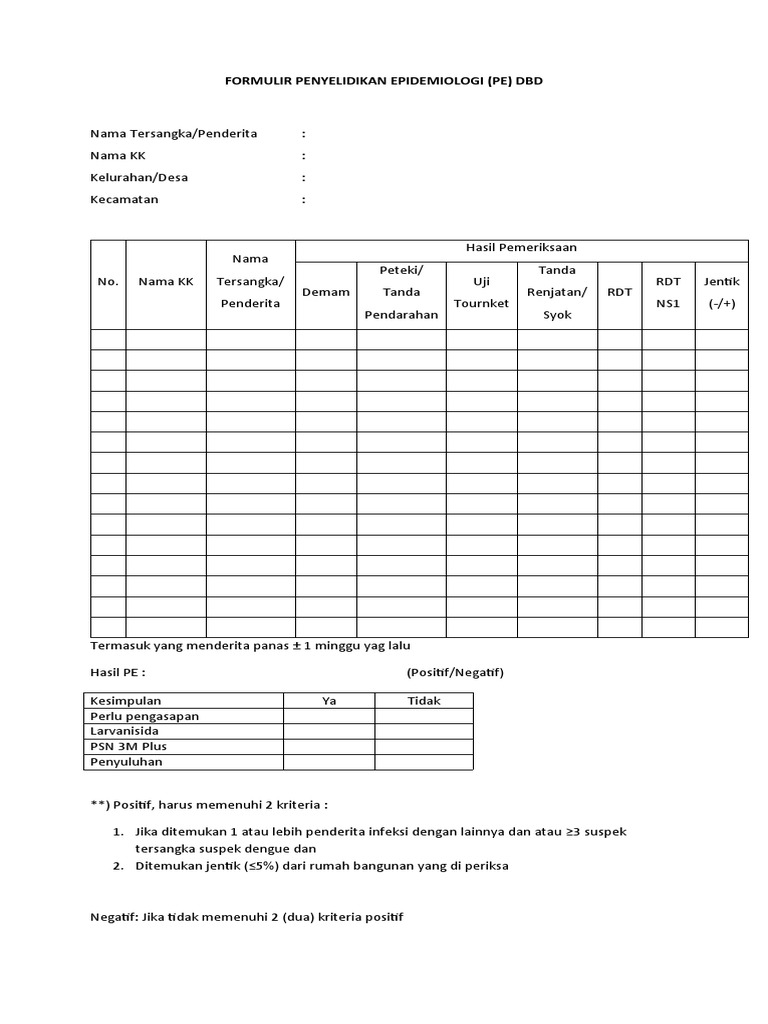 Formulir Epidemiologi DBD dan Jentik | PDF
