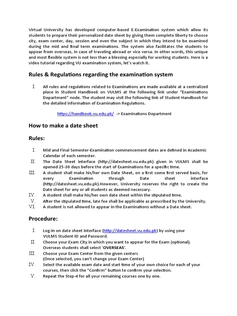 VU E-Examination System Guide | PDF