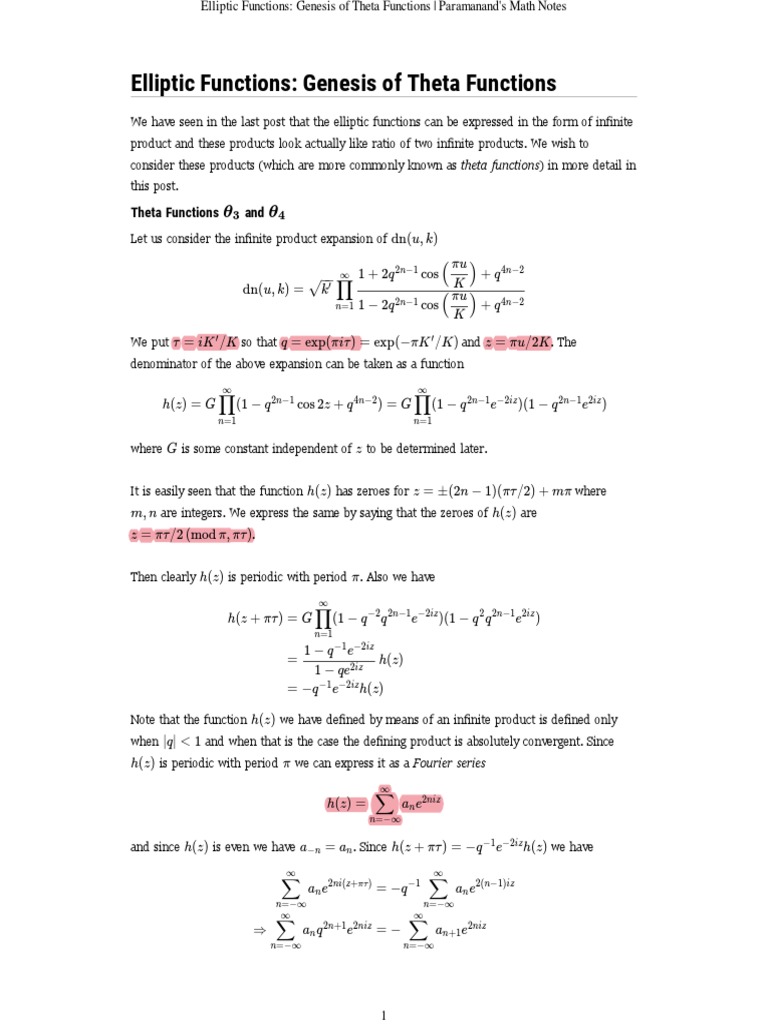 Theta Functions in Elliptic Analysis | PDF