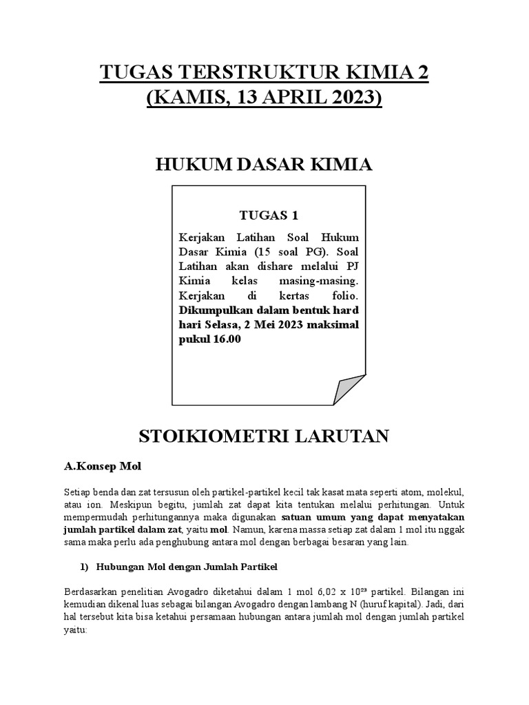 Hukum Dasar Kimia dan Stoikiometri | PDF