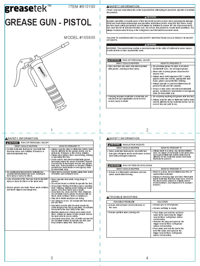 Grease Gun Safety and Operation Guide | PDF