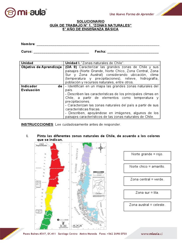 Zonas Naturales de Chile: Guía 5° Básico | PDF