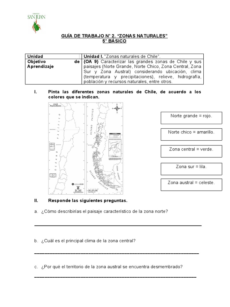 Guía de Zonas Naturales de Chile 5° Básico | PDF
