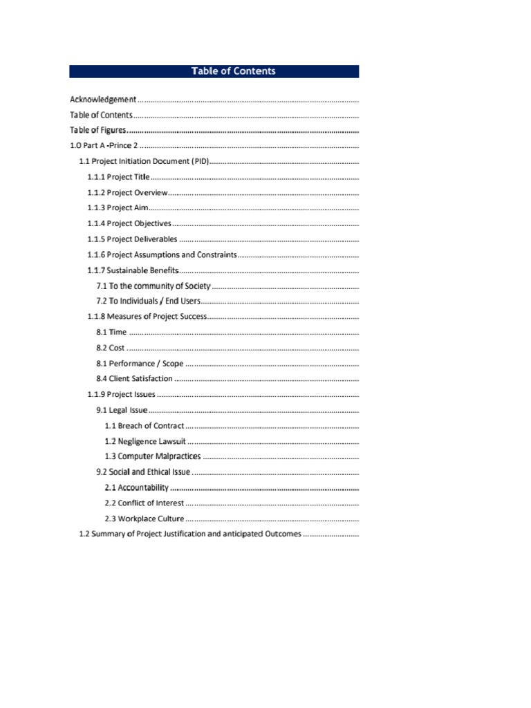 table of contents example for assignment pdf