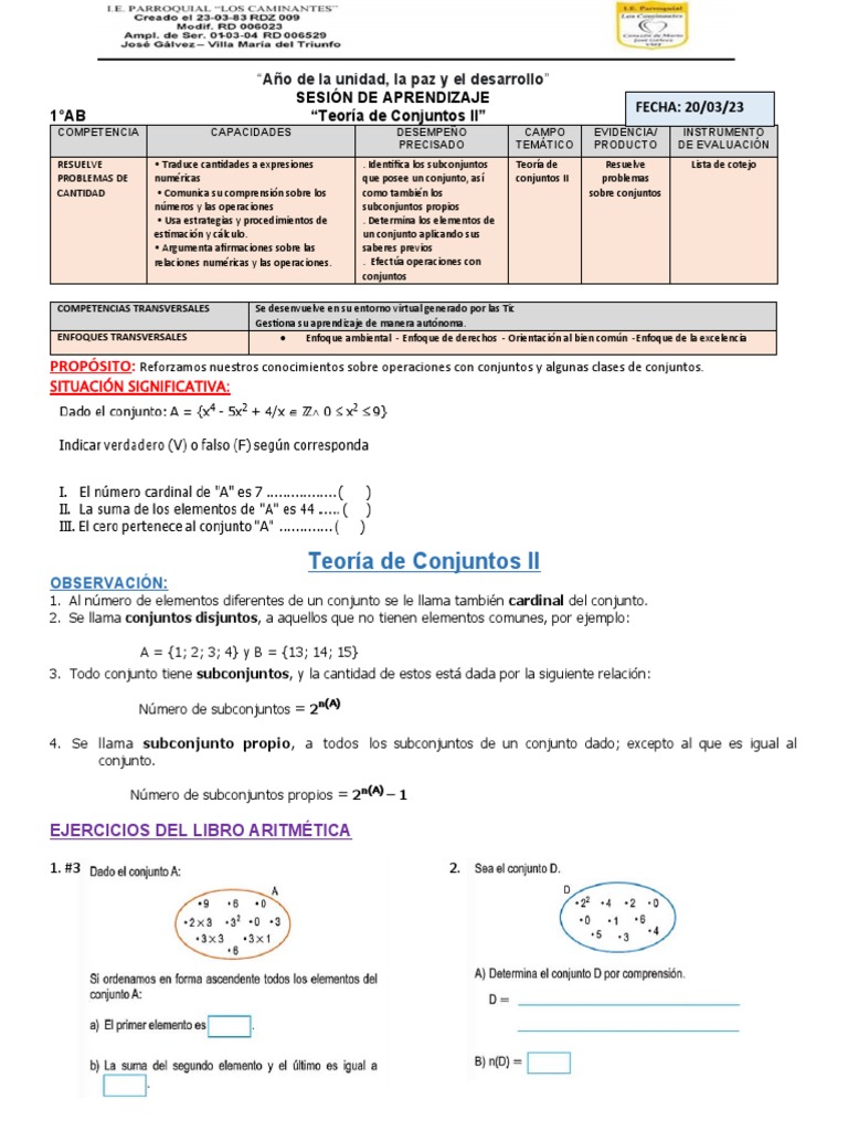 Teoría de Conjuntos II - 1 AB | PDF | Conjunto (Matemáticas) | Evaluación