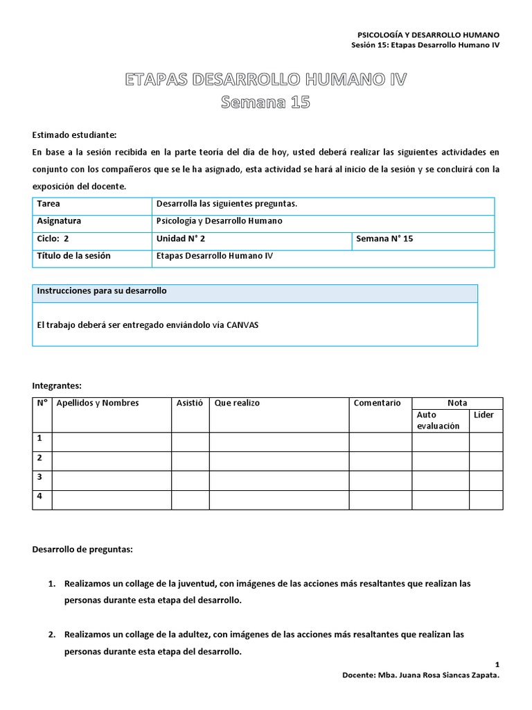Actividad Practica 15 Etapas Desarrollo Humano Iv | PDF