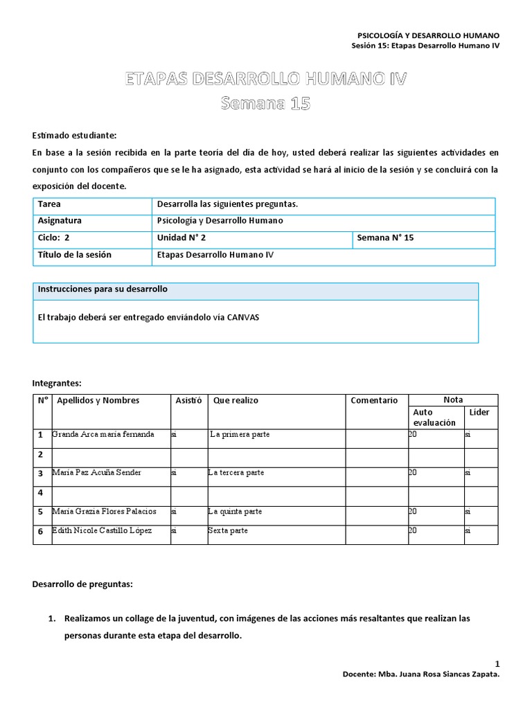 Actividad Practica 15 Etapas Desarrollo Humano Iv | PDF