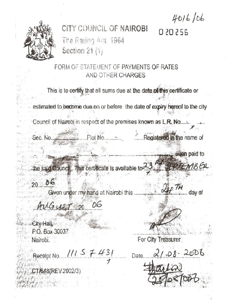 Land Rates Clearance Certificate PDF