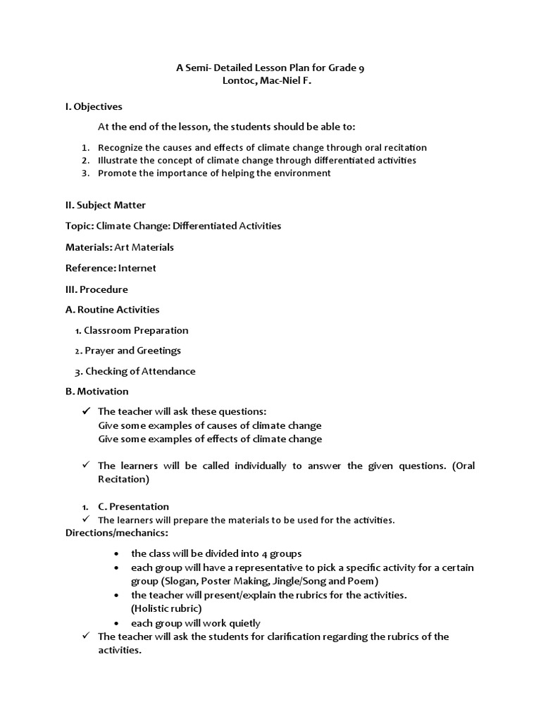 Grade 9 Climate Change Lesson Plan | PDF