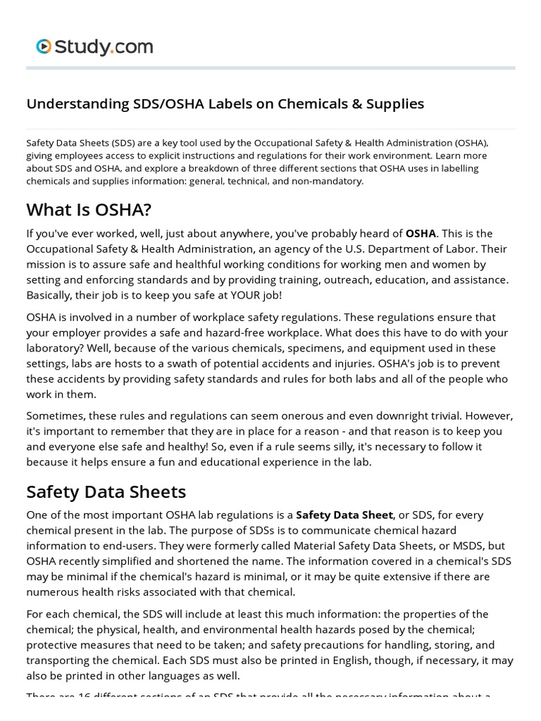 Understanding SDS OSHA Labels On Chemicals & Supplies Video