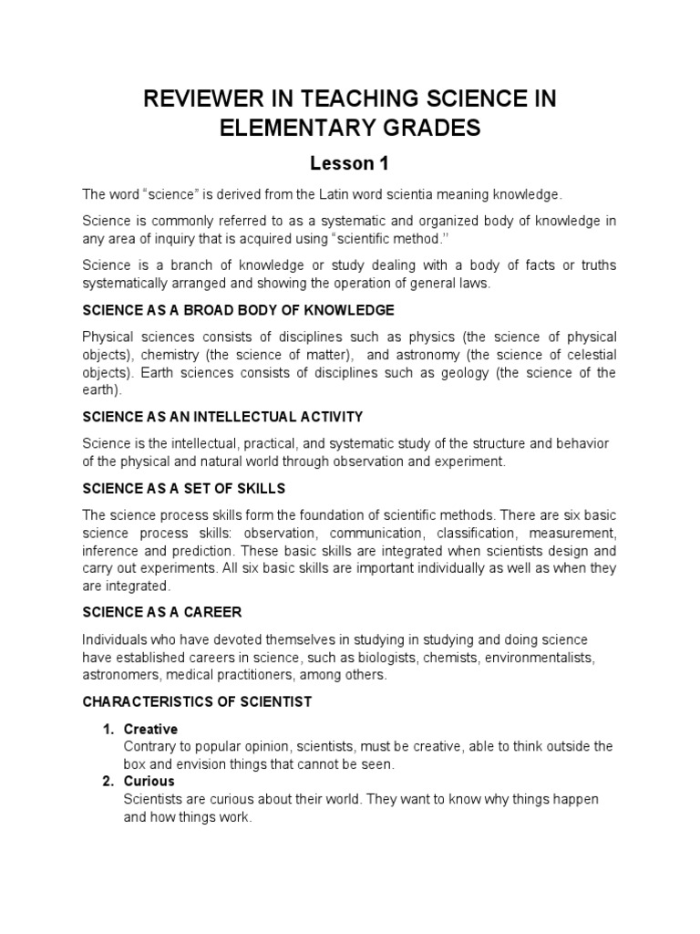 Teaching Science in Elementary Grades Reviewer1 PDF