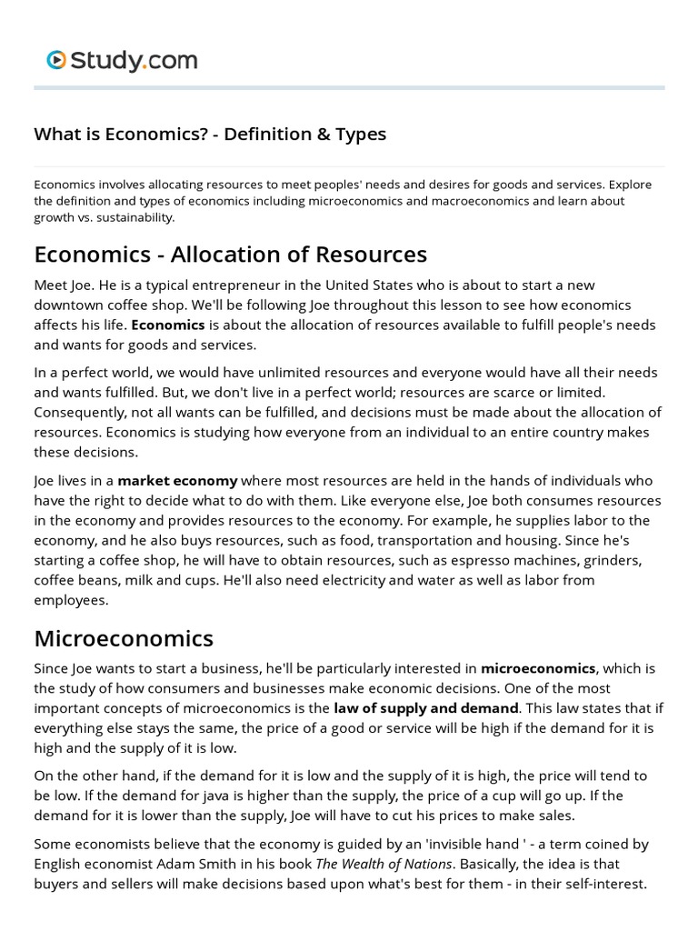 What Is Economics - Definition & Types - Video & Lesson Transcript | PDF