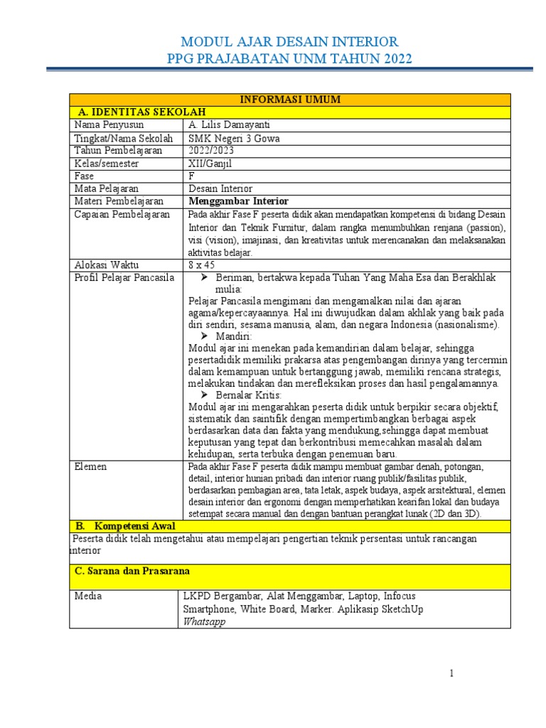 Modul Ajar Desain Interior Siklus 3 | PDF