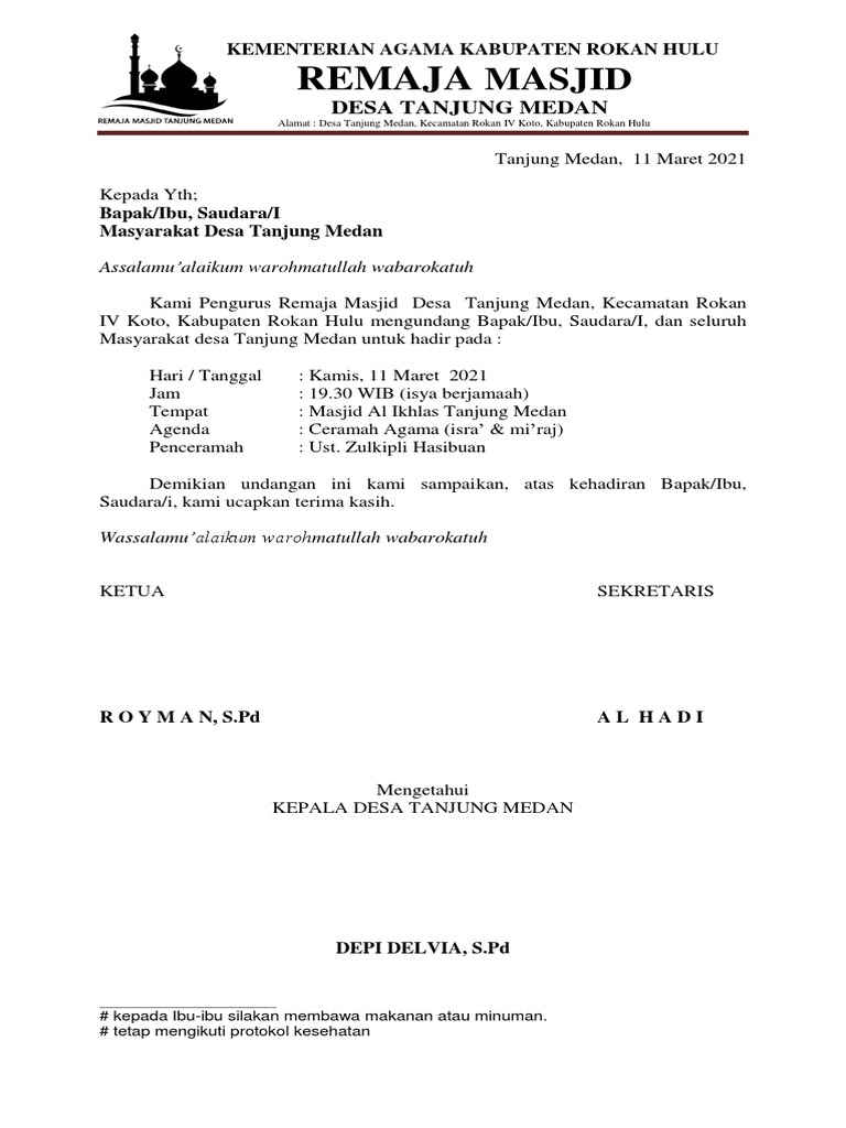 Surat Undangan Remaja Masjid (Isra Miraj PDF | PDF