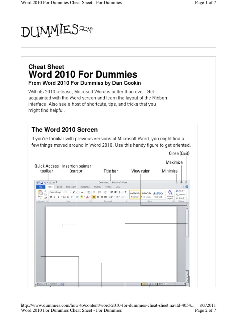 Dummies Guide - Word 2010 Cheat Sheet | PDF | Microsoft Word | Typefaces